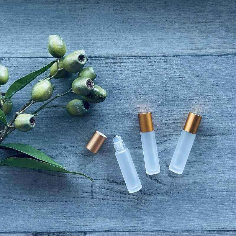 10ml frosted glass roller with deep gold lid x 3