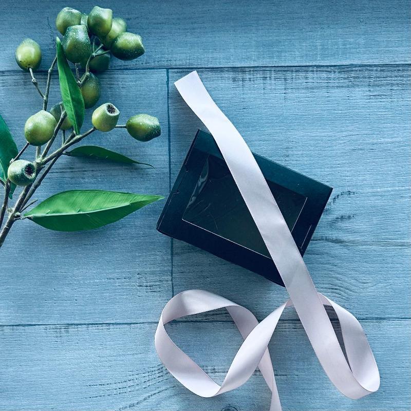 25mm double faced satin ribbon rose gold with black gift box with window