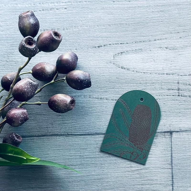 gift tag floral foil olive bottle brush