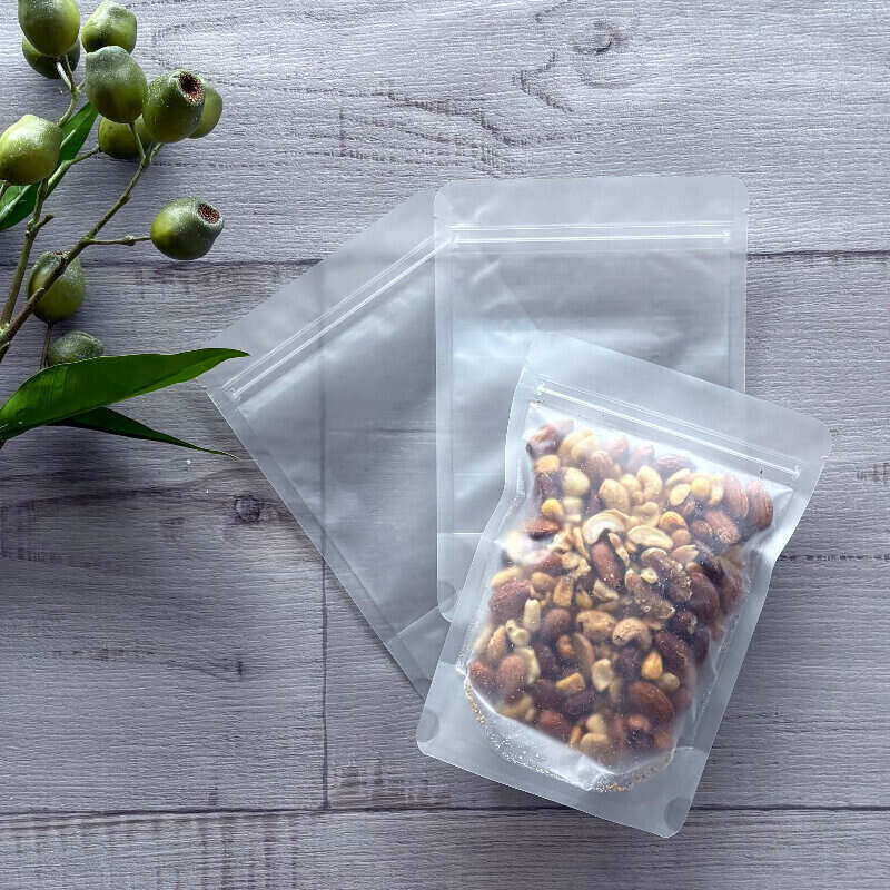 small clear frosted stand up pouch 50pk 1x nuts inside- Centaur Packaging