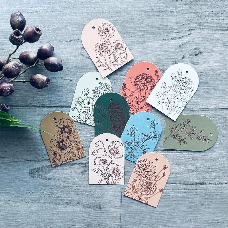 floral foil stamped gift tag olive bottle brush