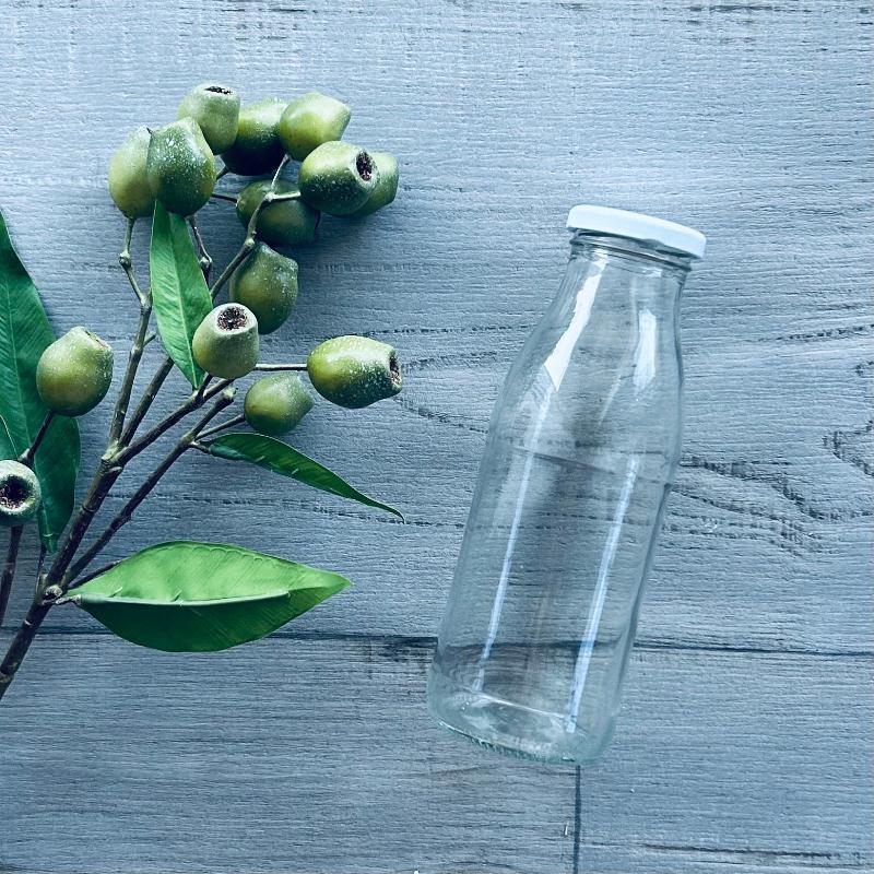 500ml clear glass juice bottle with white metal lid