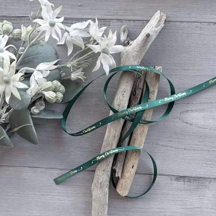 Green Satin Merry Christmas Ribbon with Gold Stars – 10mm x 20m ...