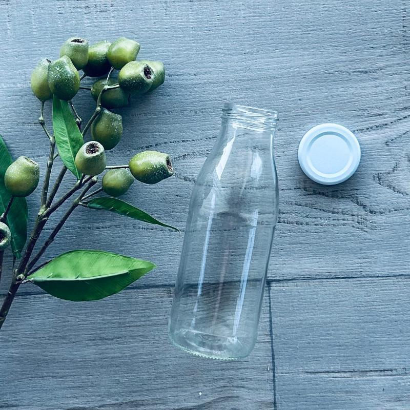 500ml clear glass juice bottle with white metal lid