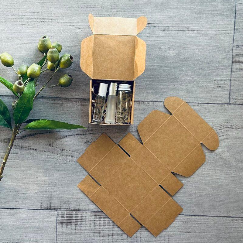 extra small gift box kraft one flat and one filled with small bottles