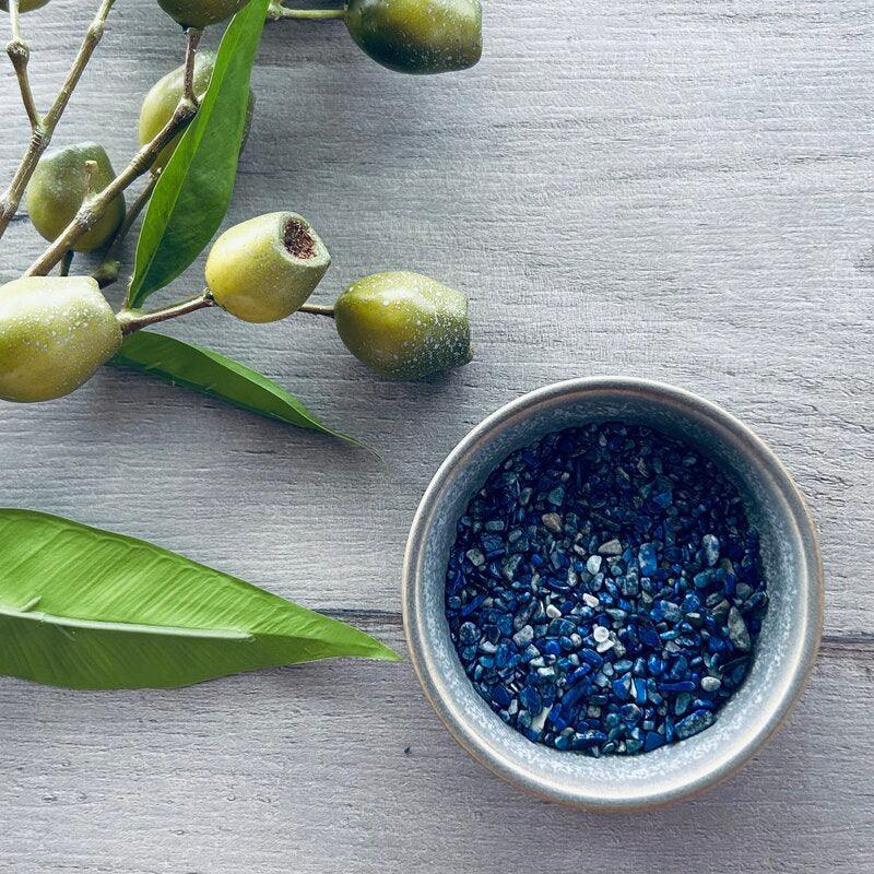 lapis crystals in bowl
