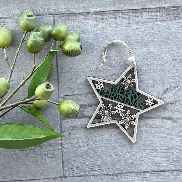 Hanging Wooden Star - Merry Christmas