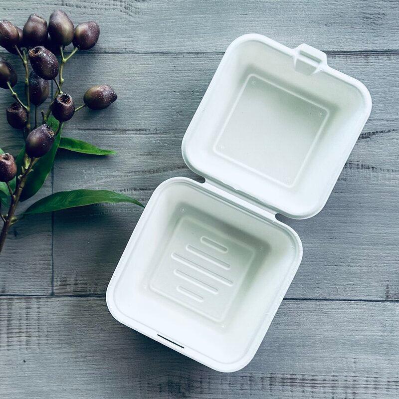 burger box clamshell bagasse opened