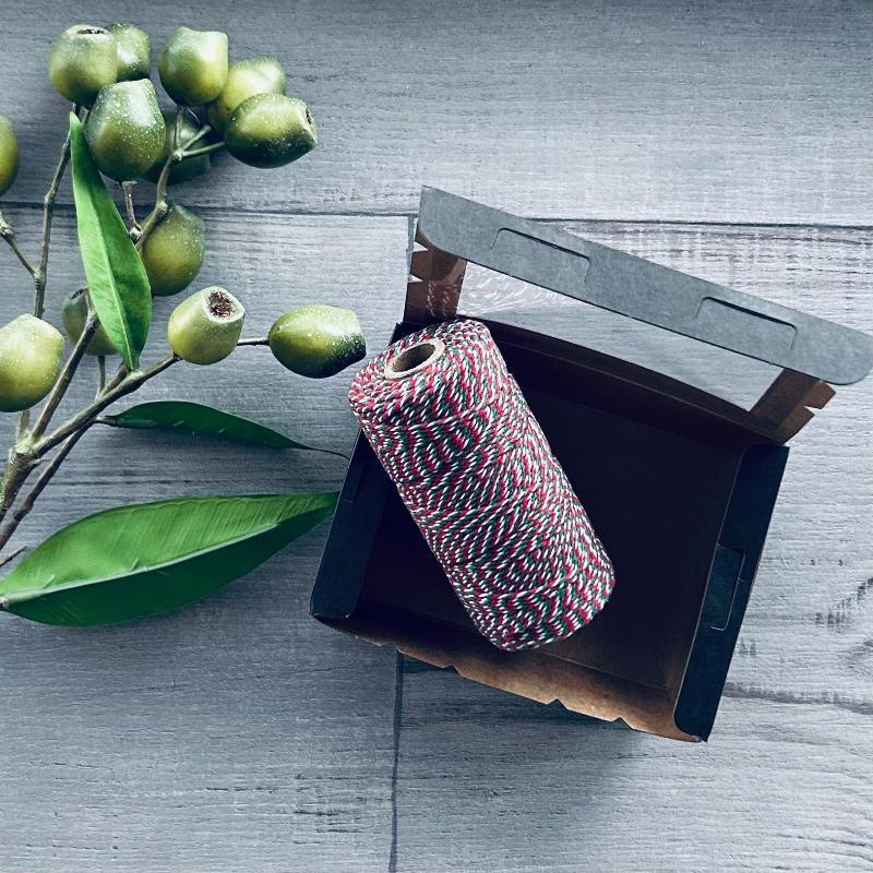 2mm cotton twine red, green and white 100mt