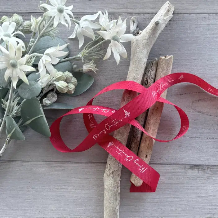 Ribbon Grosgrain Merry Christmas Swirl Tree - Red 