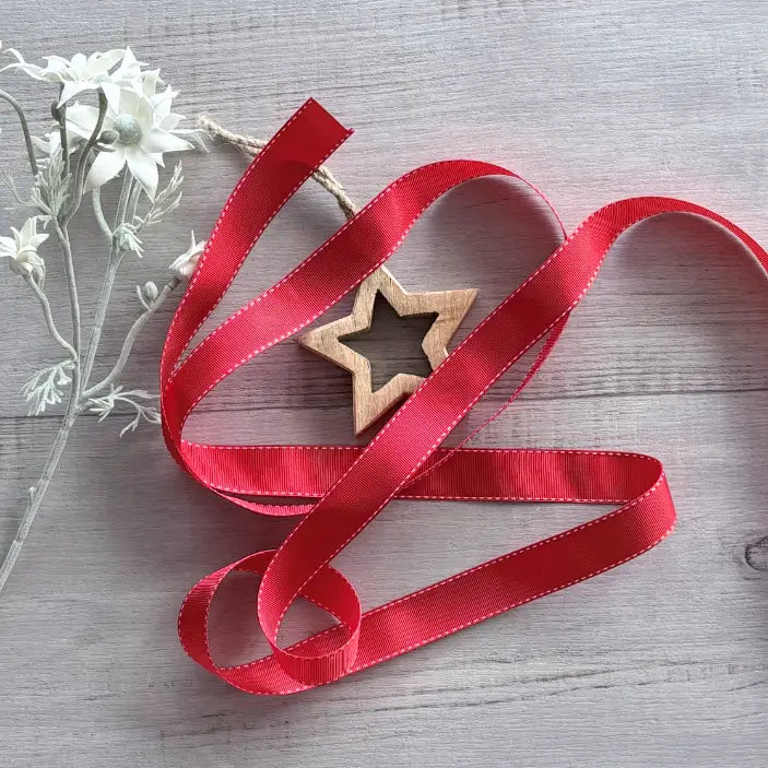 Grosgrain Saddle Stitch Ribbon - Red 25mm x 20mt