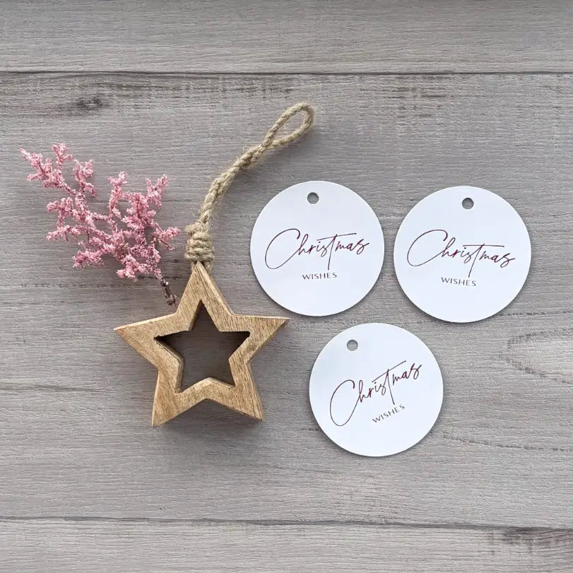 Christmas Wishes Round Gift Tags - White & Red pk 20