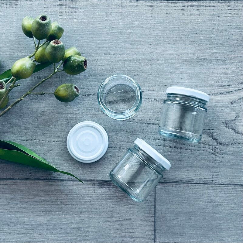 100ml clear glass jar with white metal lid x 3