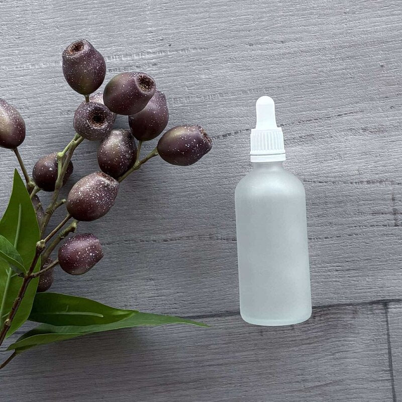 100ml frosted glass bottle with white tamper evident dropper