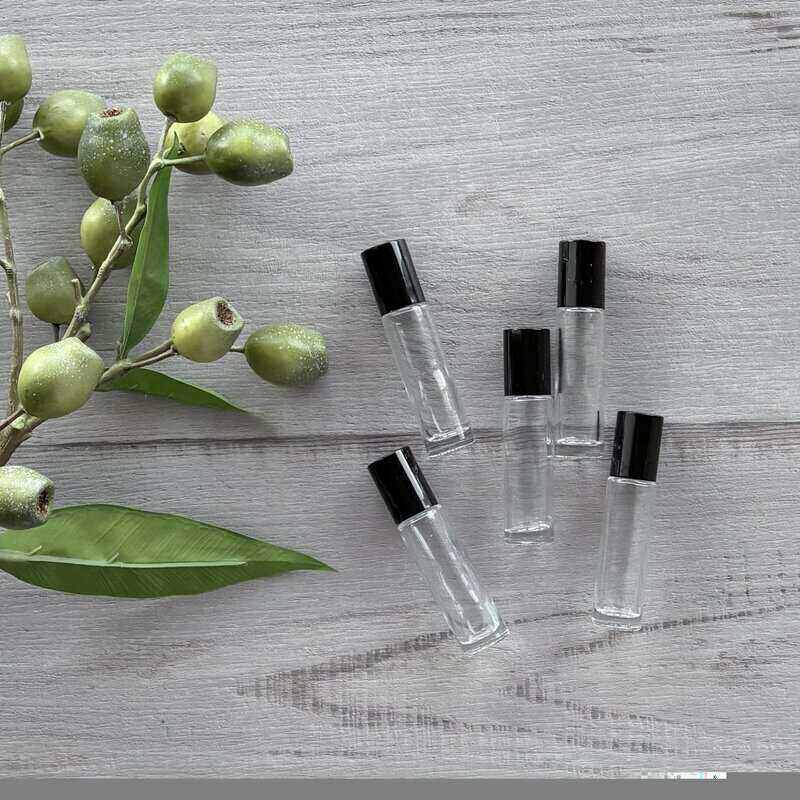 10ml Clear Glass Roller Bottle with Black Lid - Pack of 5