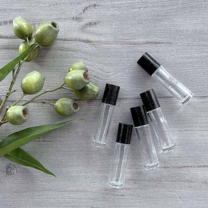 10ml Clear Roller Bottle with Brushed Black Lid - 5 Pack