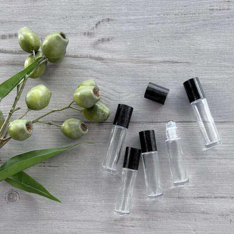 10ml Clear Roller Bottle with Brushed Black Lid - 5 Pack