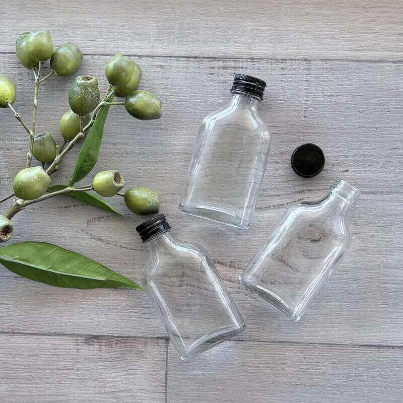 110ml Glass Flask with Black Lid LID OFF