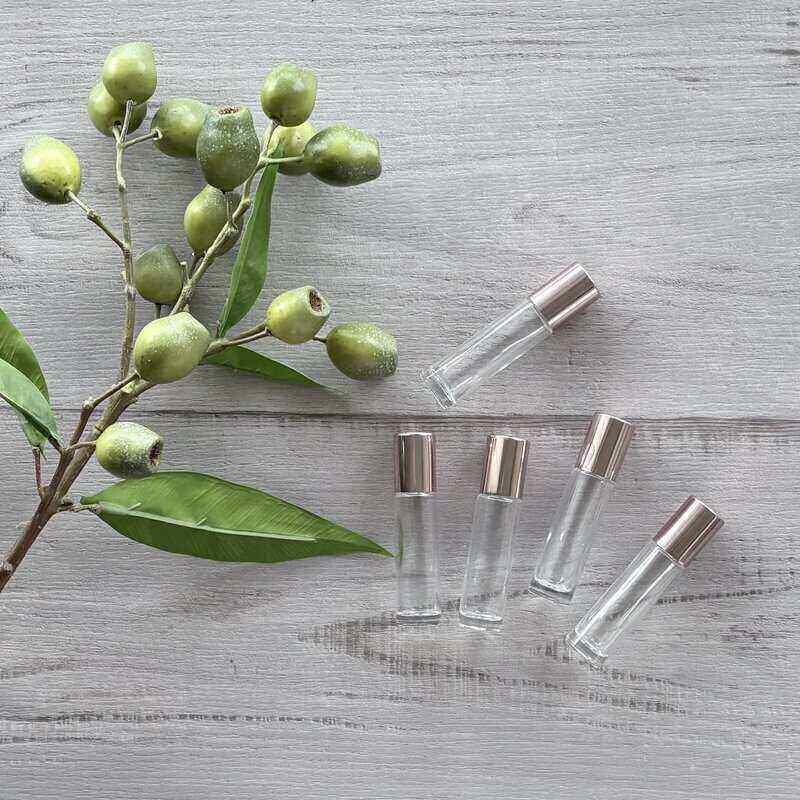 10ml Clear Glass Roller Bottle with Blush Lid - 5 Pack