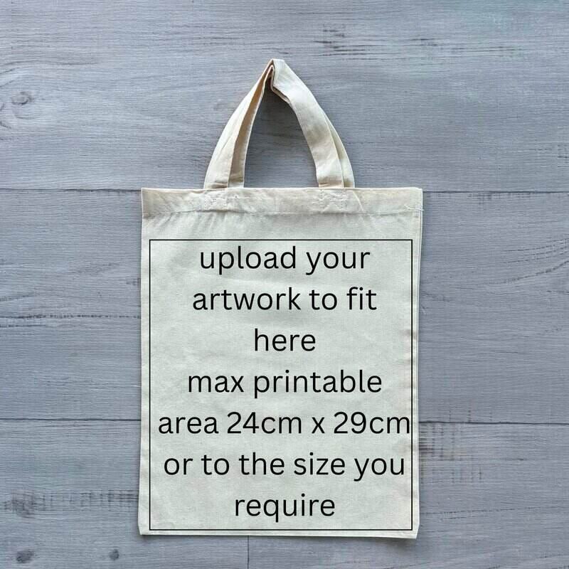 calico bag with text about print area