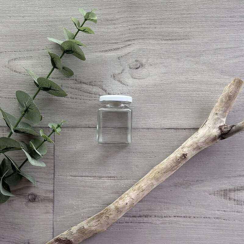 110ML Clear Glass Square Flint Jar - White Lid