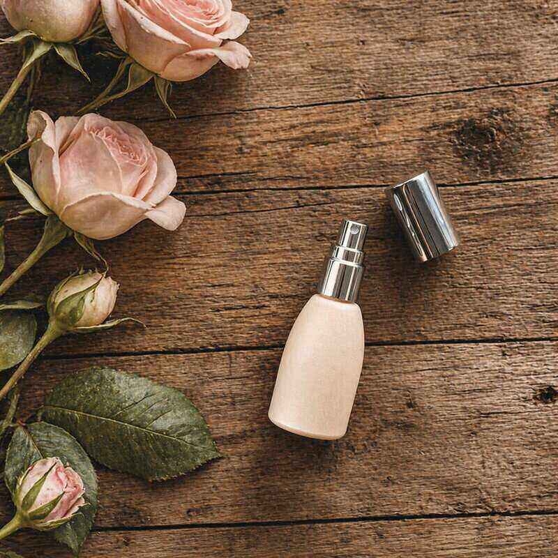 a peach tara bottle and silver mister