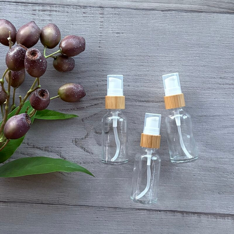 30ml clear glass bottle with bamboo pump x 3