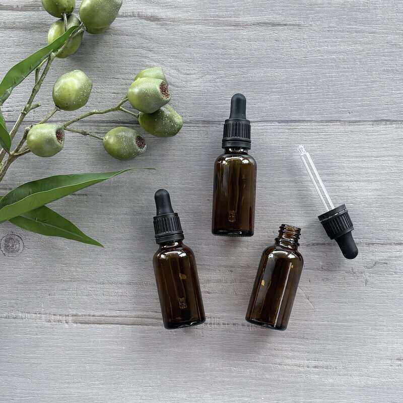 30ml Amber Thick Glass Bottle with Black Dropper DROPPER OUT