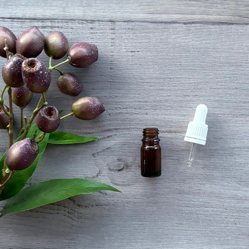 5ml amber glass bottle with white tamper evident dropper