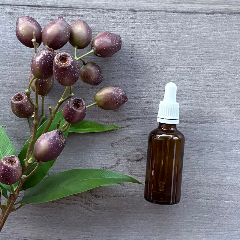 50ml amber glass bottle with white tamper evident dropper