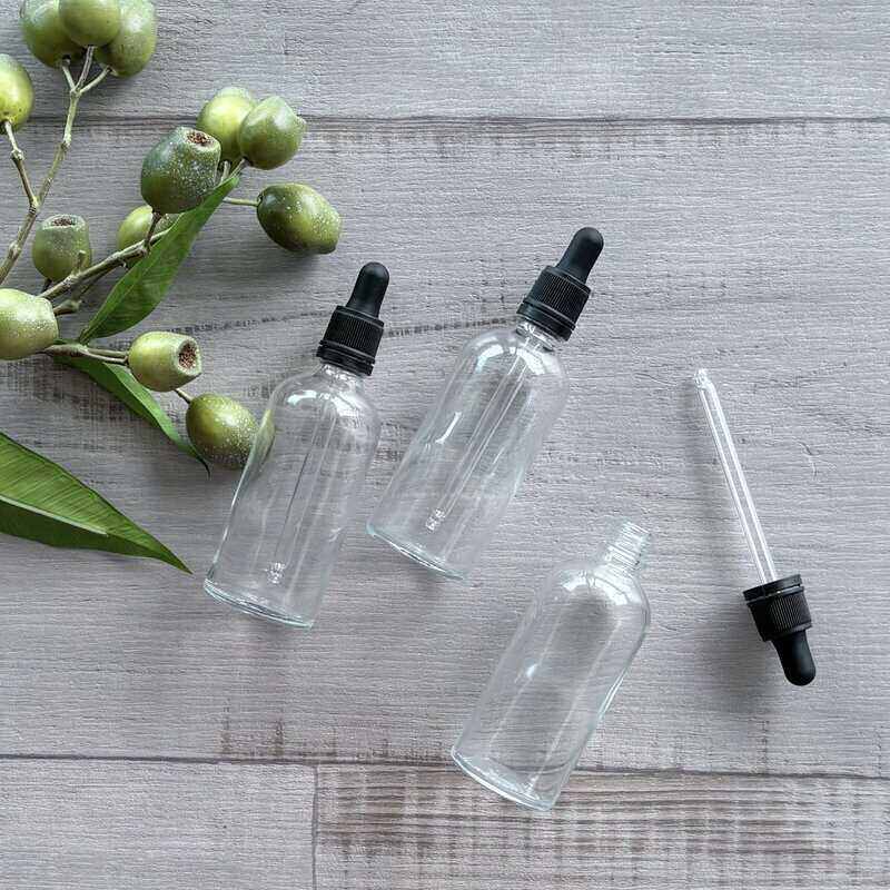 100ml Clear Glass Bottle with Black Dropper