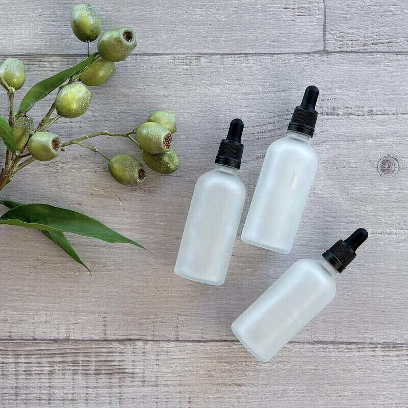100ml Frosted Glass Bottle with Black Dropper x 3