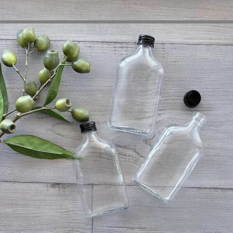 250ml Glass Flask with Black Lid X 3 LID OFF