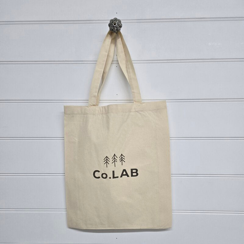 calico bag with handles and custom printing hanging 