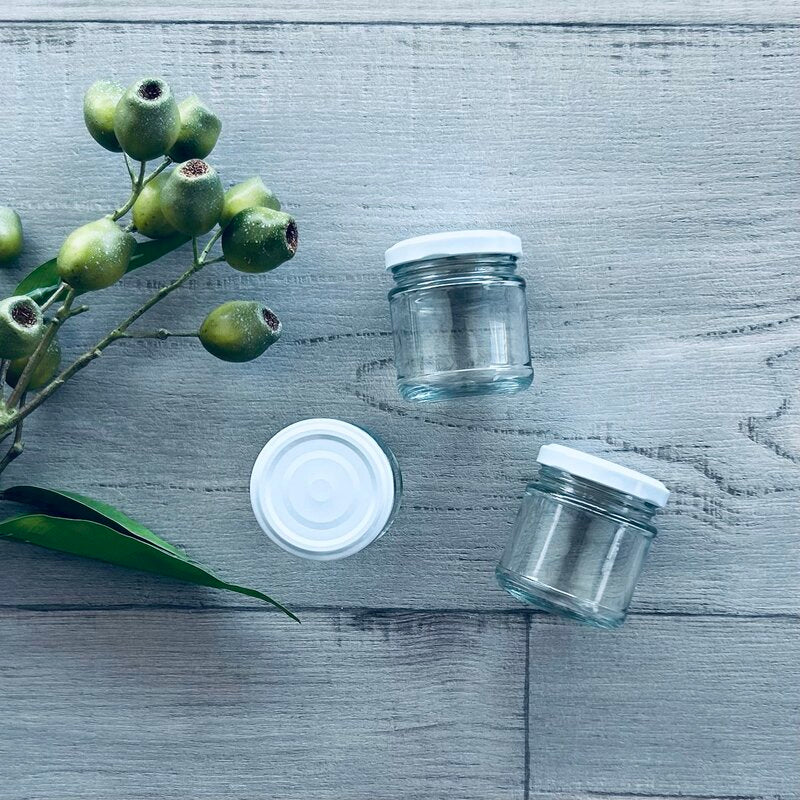 100ml clear glass jar with white metal lid x 3 centaur packaging