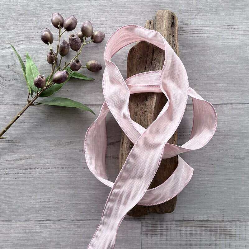 Rustic Linen Wire Edge Ribbon 60mm x 20mt - Country Pink