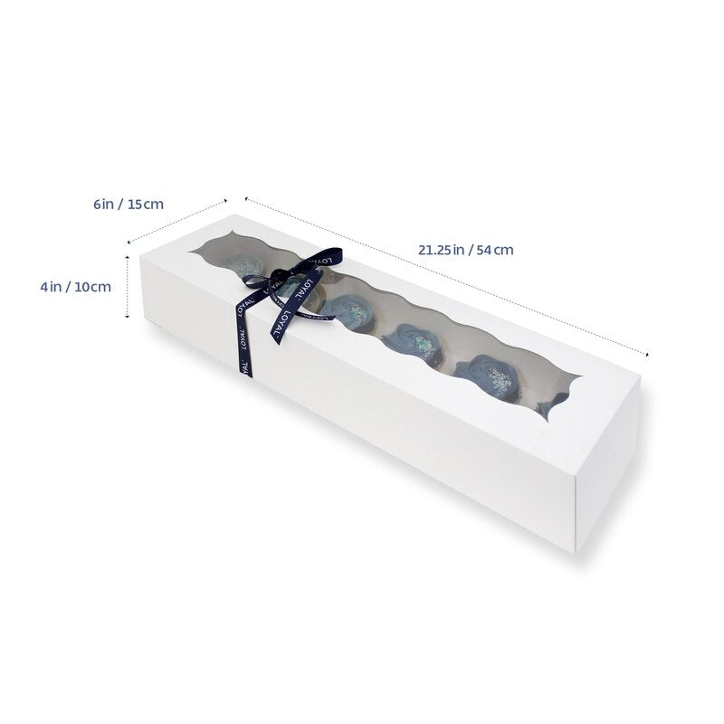 long 12 cavity cupcake box white with clear window dimensions