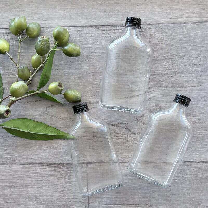250ml Glass Flask with Black Lid X 3 LID ON