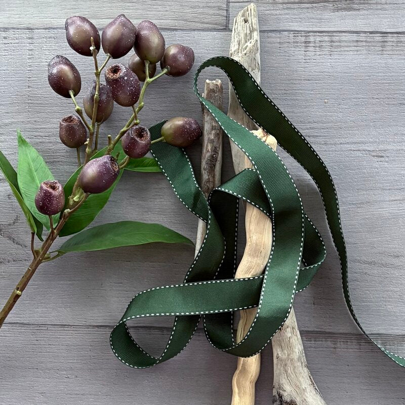 grosgrain saddle stitch dark green ribbon 2.5cm x 20mt roll