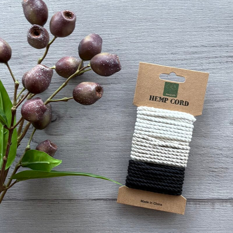 hemp cord pack 3x 1.7mt each of white, natural and black cord