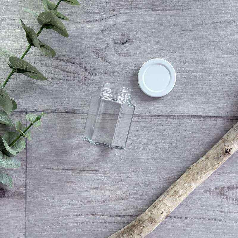 Hexagonal Jam Jar 110ml  - White Lid off
