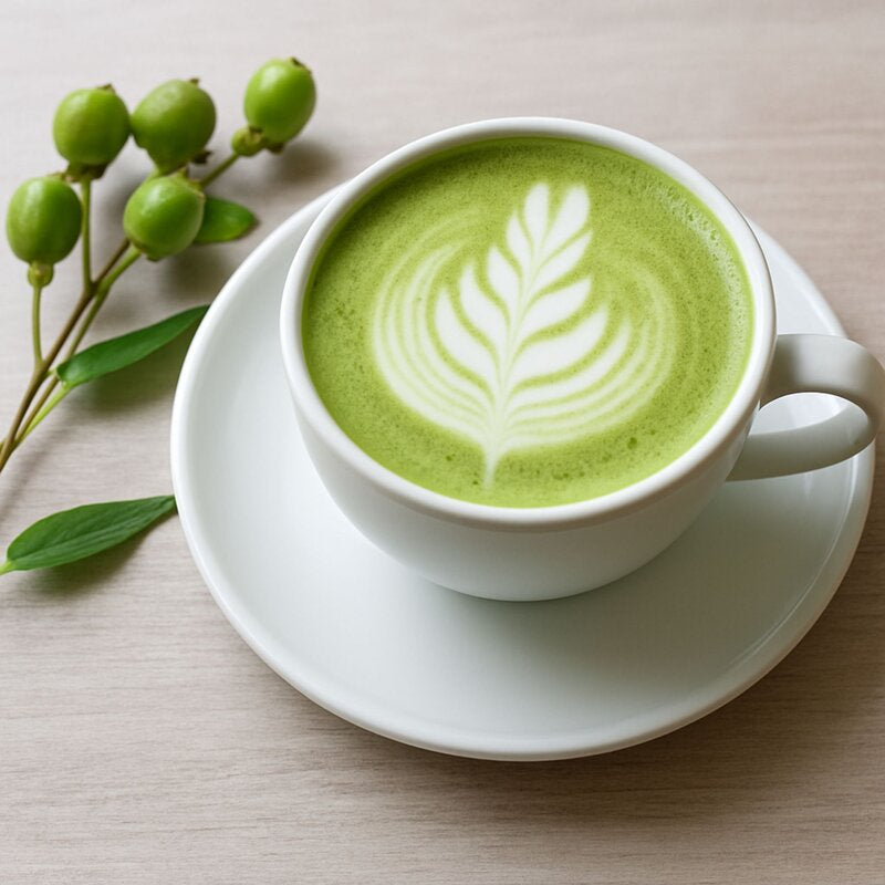 white cup and saucer with latte matcha