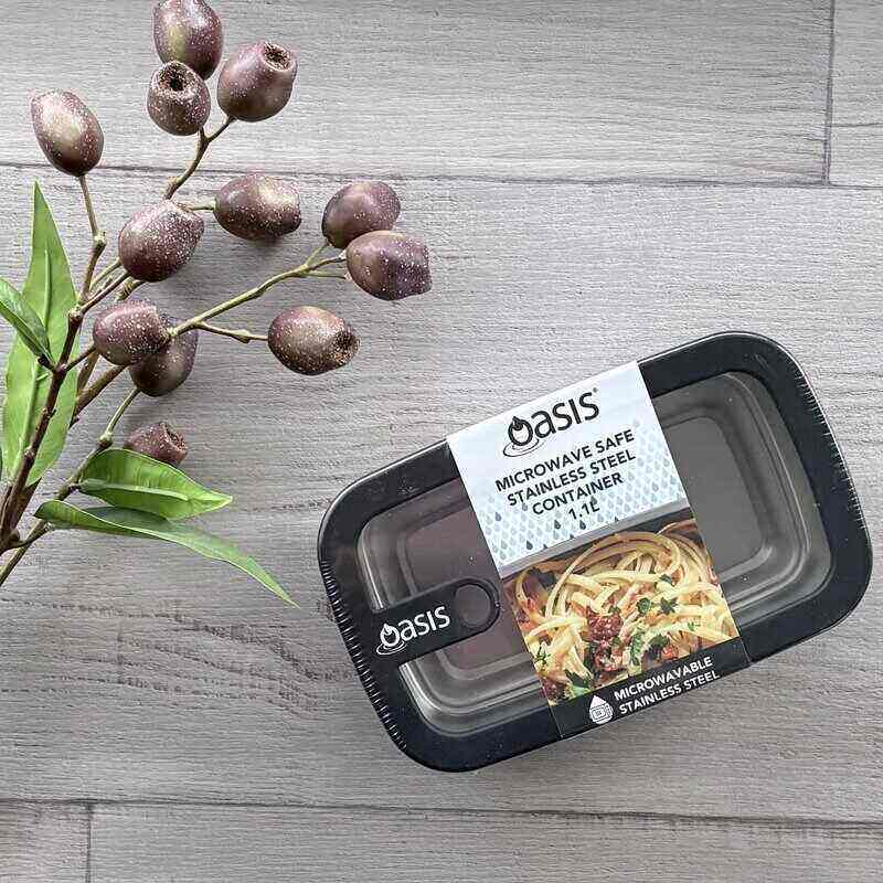 Oasis Microwave Safe Rectangular s/s Container 1.1lt - Oat