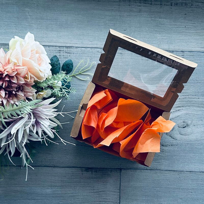 orange tissue paper in kraft small lunch box hamper