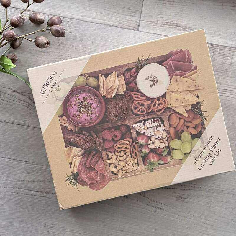 Acacia Wood Rectangular Grazing Platter with Lid - 6 Compartments