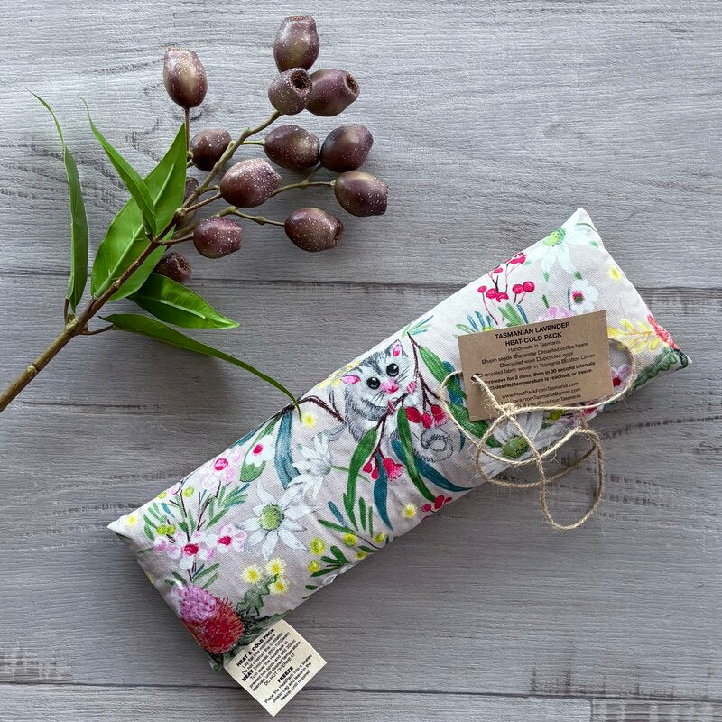 Tasmanian lavender heat-cold pack upcycled cotton by heatpack from Tasmanian possum print