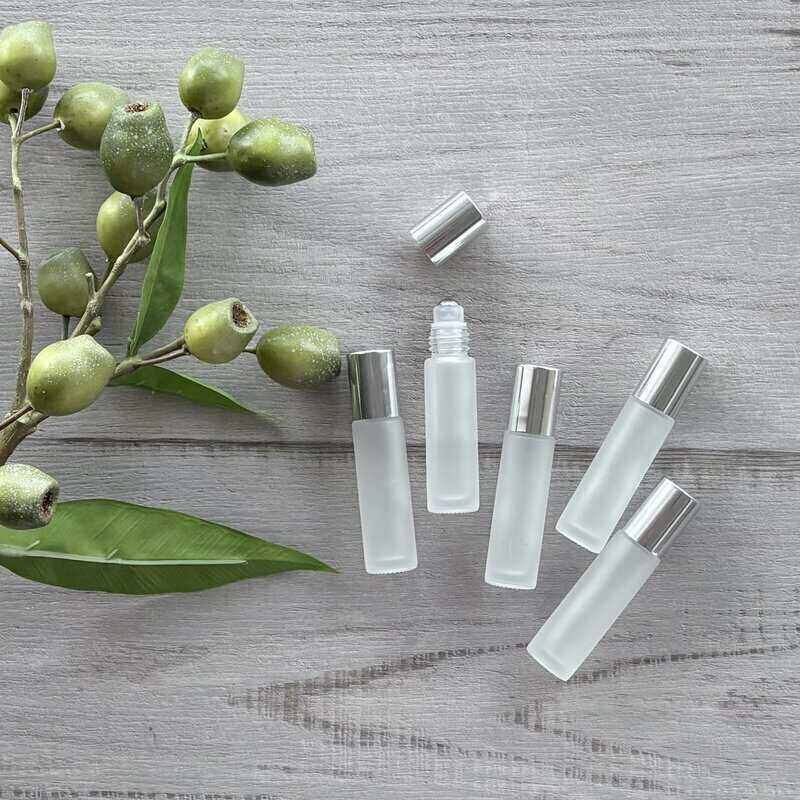 10ml Frosted Roller Bottle with Silver Perfume Lid - 5 Pack
