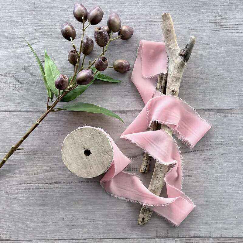 Chiffon Frayed Edge Wood Spool Ribbon 48mm x 20mt - Soft Pink