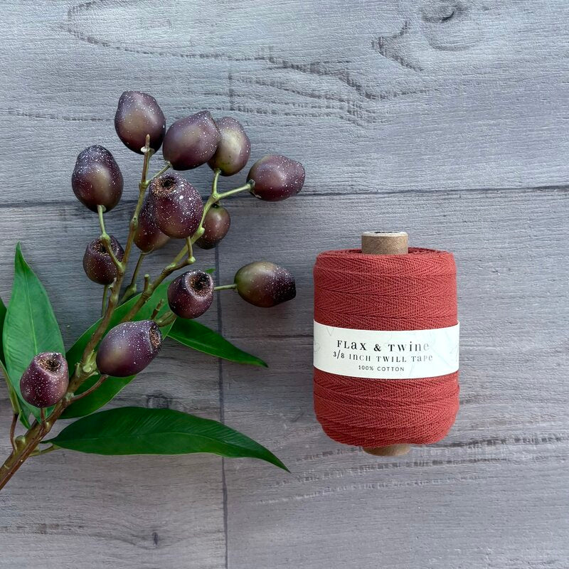 100% cotton twill tape by flax & twine 3/8 inch terracotta centaur packaging