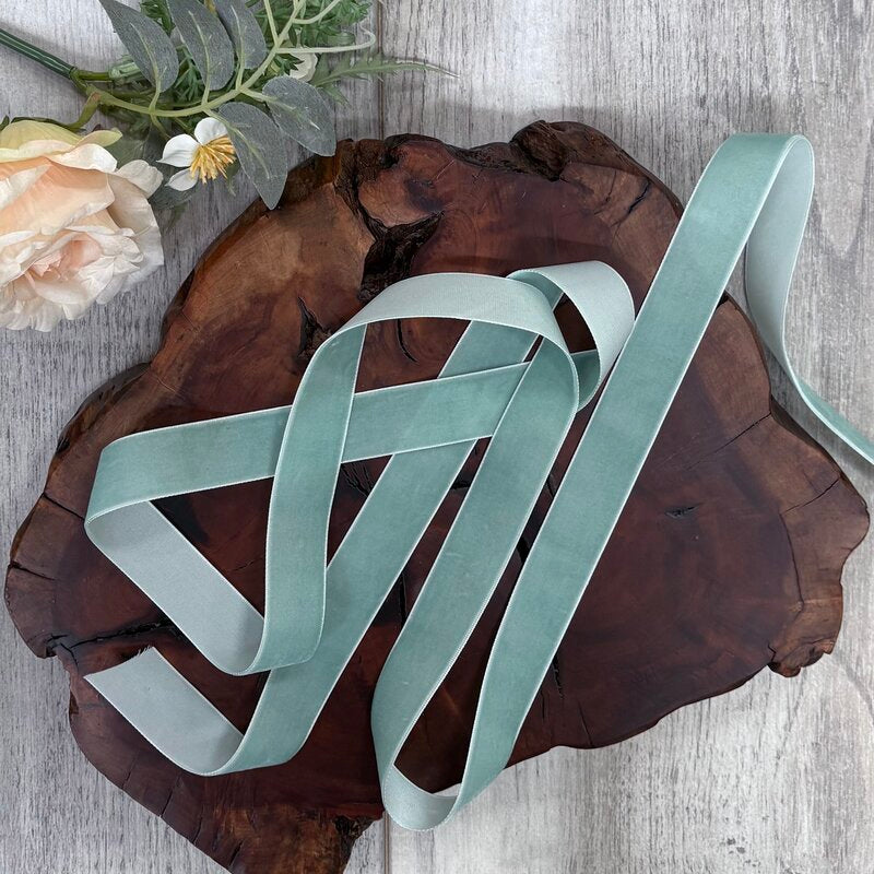 premium plush velvet ribbon misty blue 25mm x 20mt